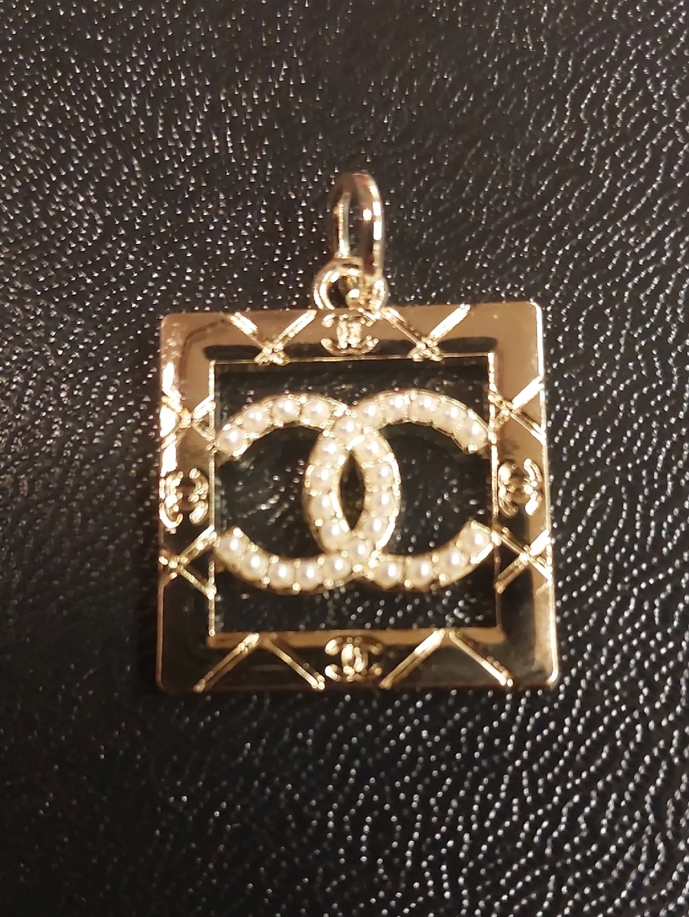 CC Luxury Gold & Pearl Double-C Logo Charm Pendant